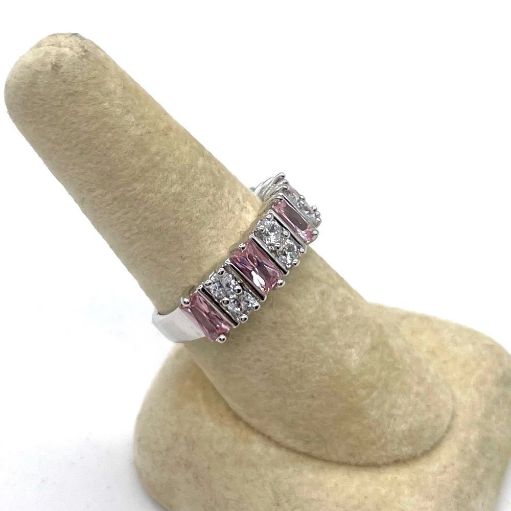 Silver Plated Ring Lab Created Faux Pink Sapphire